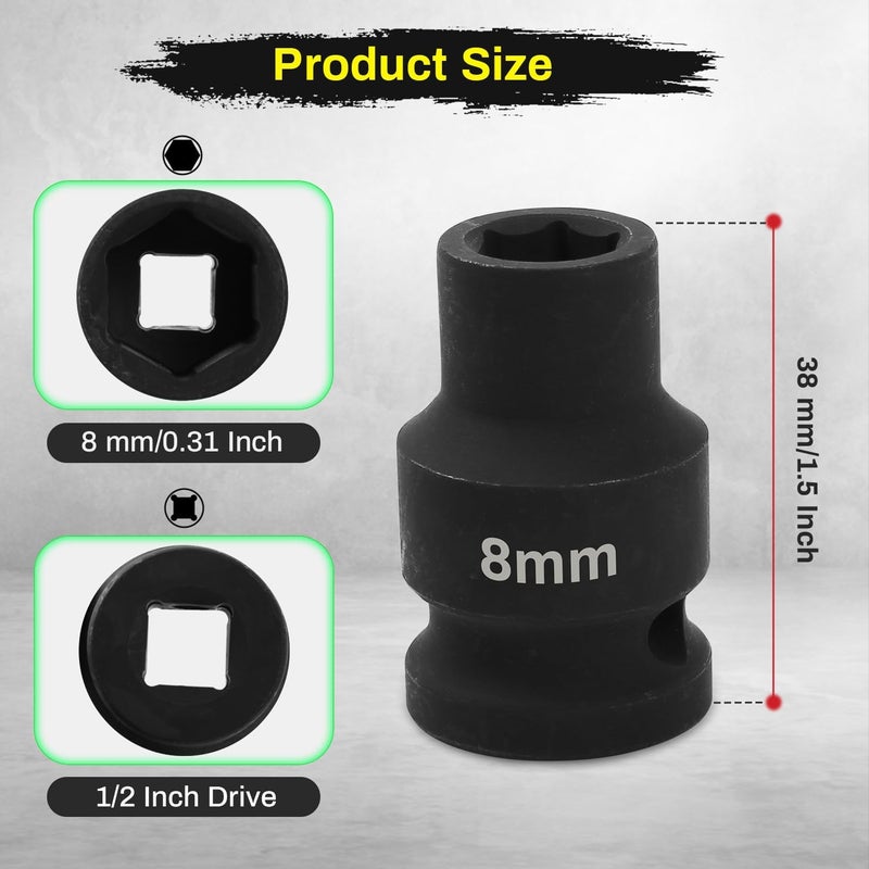 SUNKOO 1/2 Inch Drive 8mm Deep Impact Socket, CR-MO 6 Point Heavy Duty Metric Axle Nut Socket for Easy Removal of Axle and Wheel Hub Nuts - Image 2